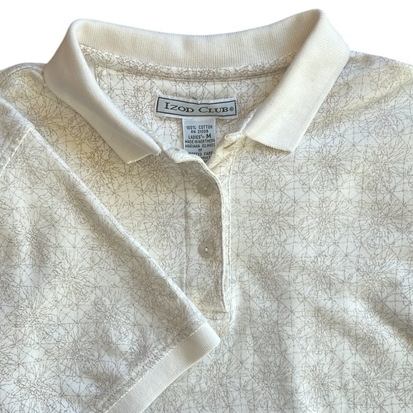 Izod Club Short Sleeve Polo Cotton Ivory/Tan Print Soft Golf Pickleball Medium - Picture 1 of 11